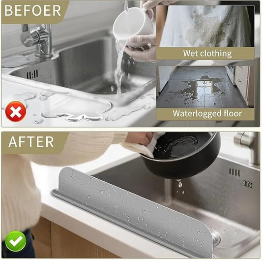 Silicone Sink Splash Guard | Flexible Water Stopper for Kitchen & Bathroom Sinks | Prevents Splashes & Spills - With Suction - 14Inch (Random Color)
