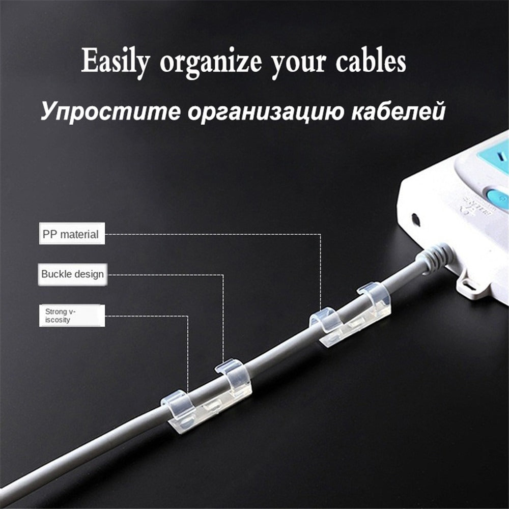 20pcs Self-Adhesive Wire Clip Stickers – Clear Cable Organizer Clips, Multi-Purpose Wire Ties Fixer & Cord Management Buckle Packet