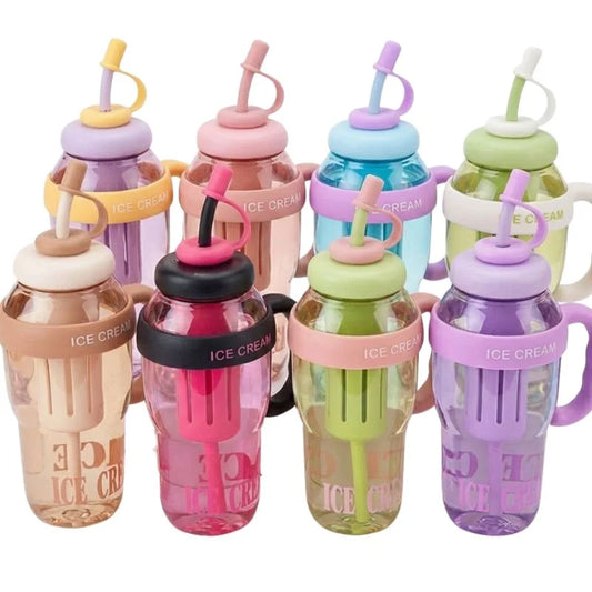Ice Cream Water Bottle with Straw & Tea Infuser | 1400ml | | Large Capacity Gym & Summer Drink Bottle | Random color