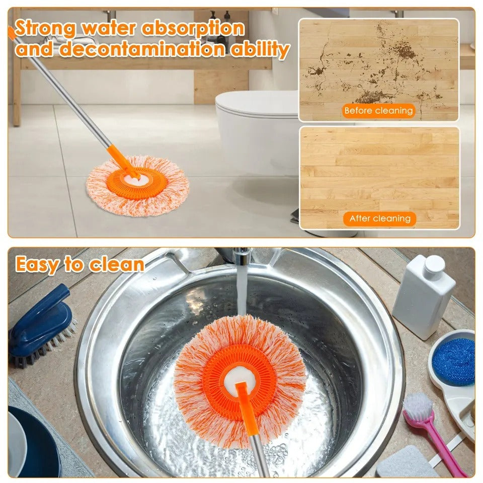 360° Rotating Microfiber Mop | Round Shape | Extendable Adjustable Stick | Floor Cleaning Accessories for Home - Length 36 Inch