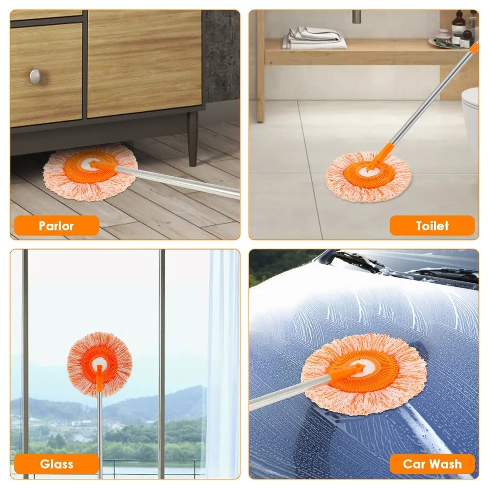 360° Rotating Microfiber Mop | Round Shape | Extendable Adjustable Stick | Floor Cleaning Accessories for Home - Length 36 Inch