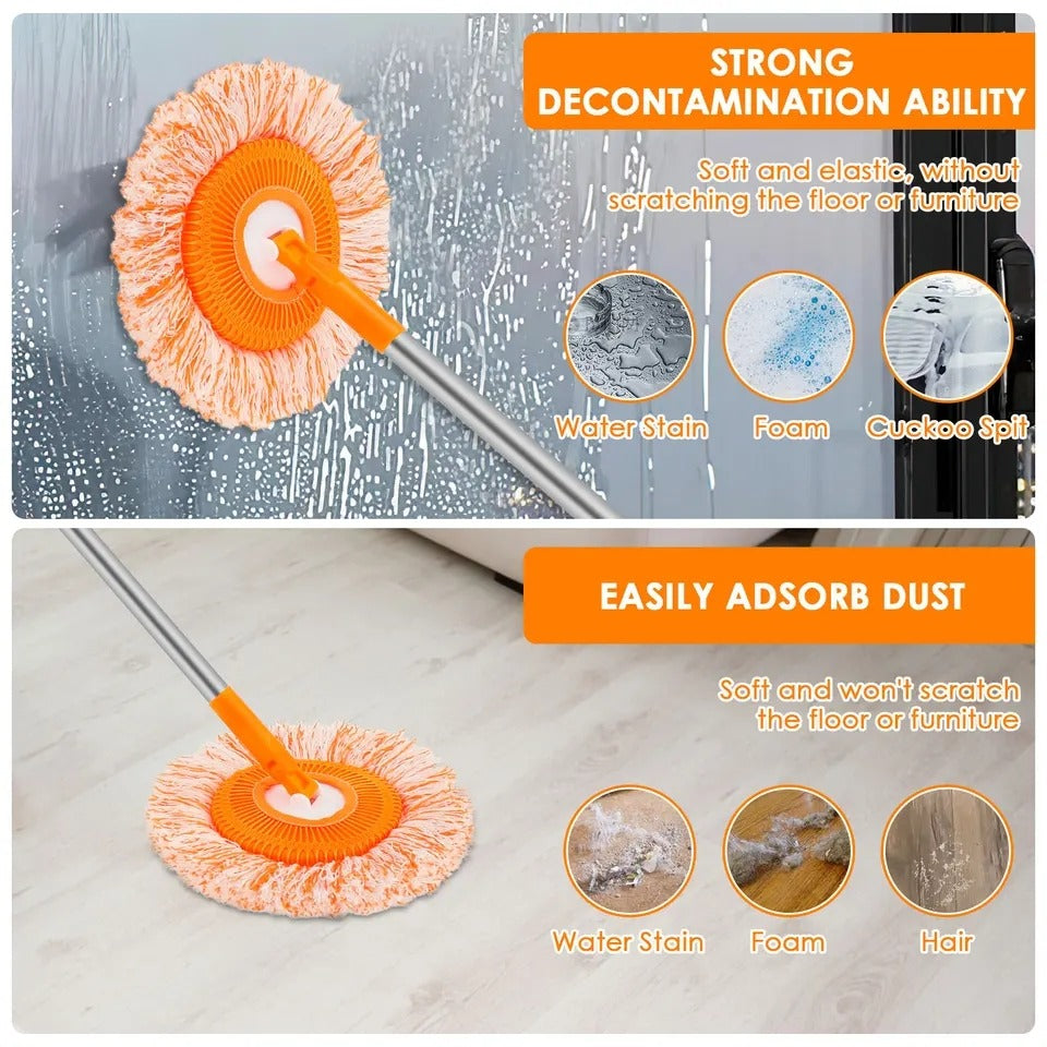 360° Rotating Microfiber Mop | Round Shape | Extendable Adjustable Stick | Floor Cleaning Accessories for Home - Length 36 Inch