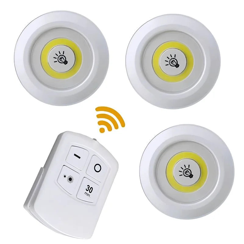Pack of 3 LED Remote Control Tap Lights | Self-Adhesive Cabinet, Wardrobe & Kitchen Lights