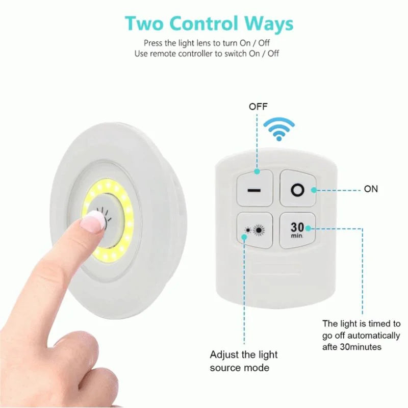 Pack of 3 LED Remote Control Tap Lights | Self-Adhesive Cabinet, Wardrobe & Kitchen Lights